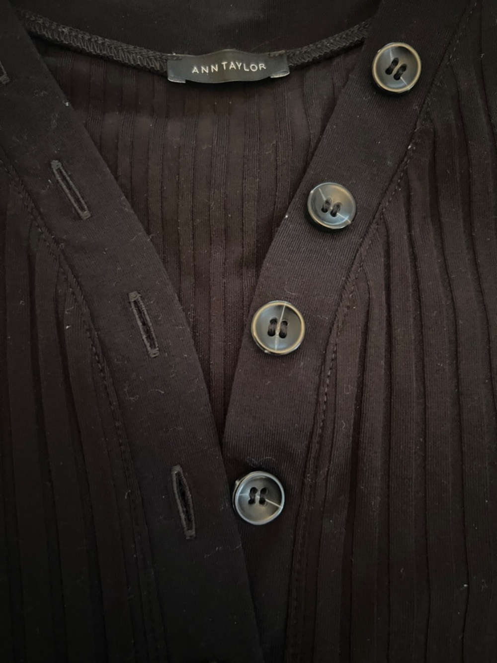 Ann Taylor Ribbed Button-Neck Shirt - Picture 3 of 3